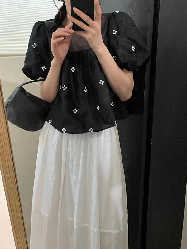 [TZM] embroidered floret seersucker shirt 7519\lsw
