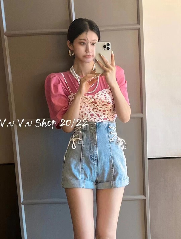[d.ffstudio] sleeveless floral sling + solid color versatile short sleeve T-shirt set ys1-1100\wtt