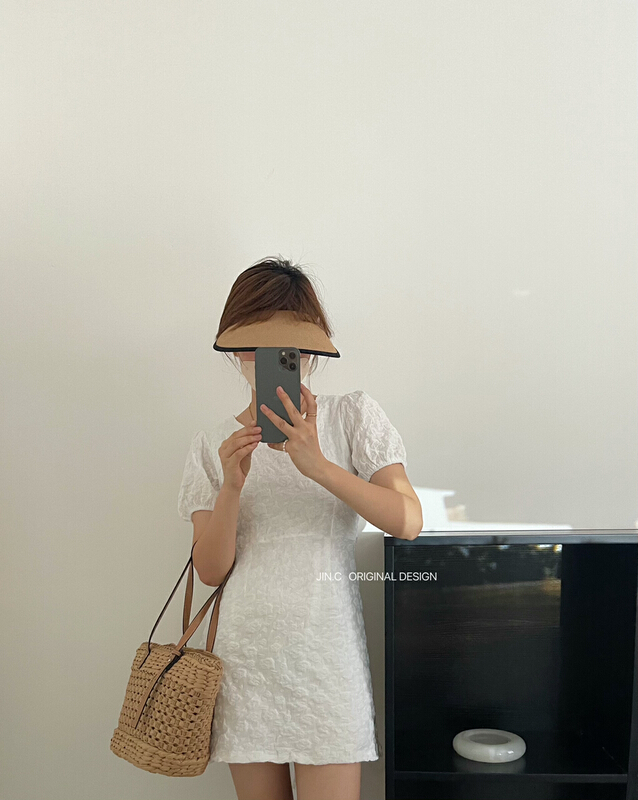 [jin.c] jacquard design waist dress h3096\xyy