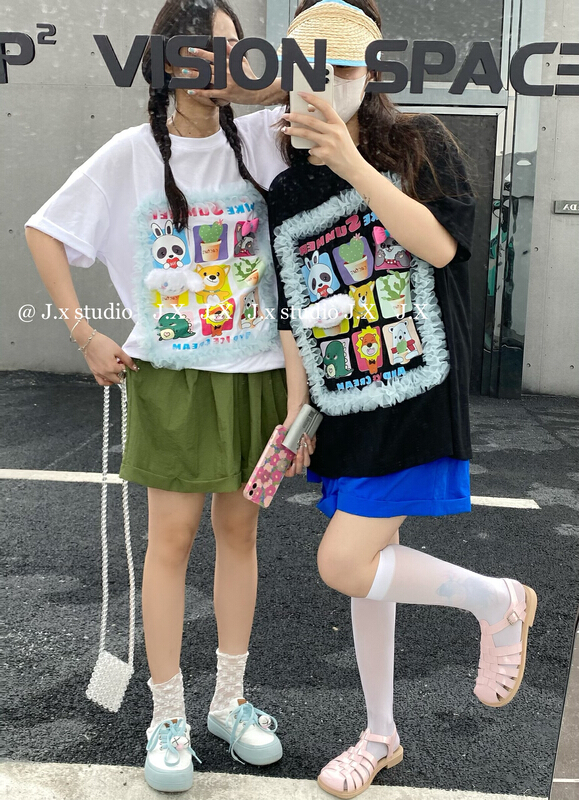 [JX] Korean cute jade guigou printed short sleeve T-shirt 1096\wtt