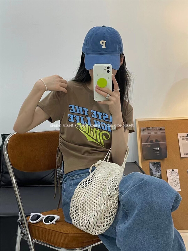 [Miss Jia] small design drawstring English short sleeve T-shirt ys1-6677\xyy