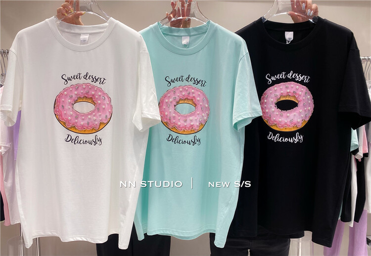 [NN] Korean round neck donut printed short sleeve T-shirt ys1-8630\xyy