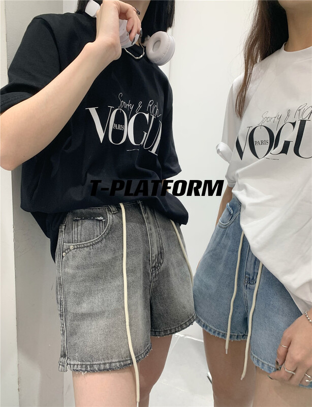 [t-platform] Korean casual thin lace up denim shorts 8571\cqw