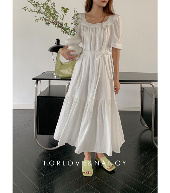 [FN] fashion solid color medium length dress (with belt) nb2lba446n\cqw