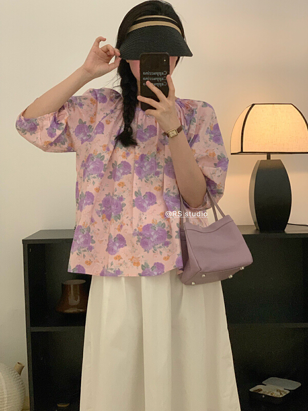【 RS 】 round neck floral pullover shirt rs1869\xyy