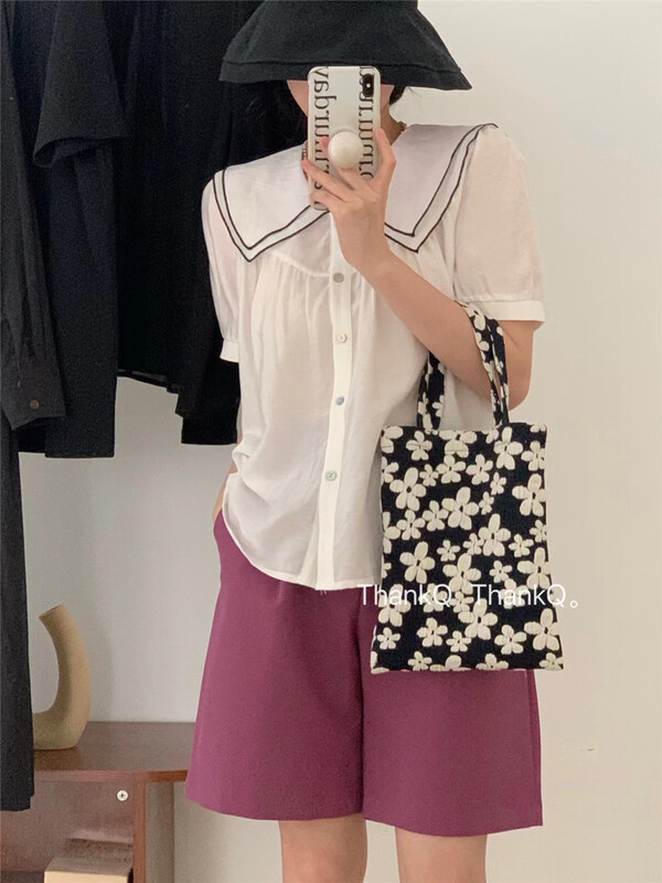 [thankq] double layer baby neck loose shirt 6880\zjy