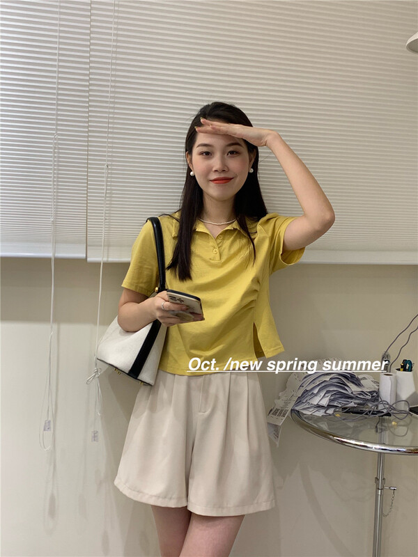[OCT] Korean version small fresh Lapel short sleeve T-shirt 8210\hjy