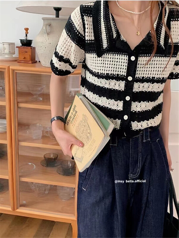 [hey Bella] single breasted stripe comfortable Korean shirt 2982\ll