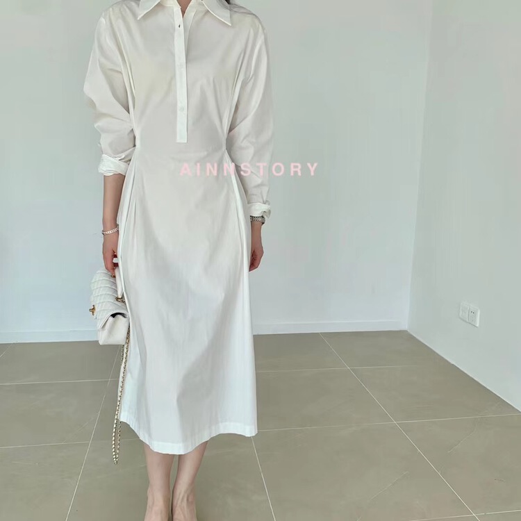 Original price 66.55! New year in early spring! [ainnstory] simple solid color single breasted shirt dress a615\hbx
