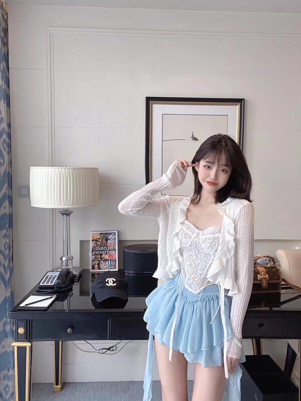 [m2+] pure lace suspender Vest + ice sunscreen shirt + ruffled half suit (suit only) 6097\wtt