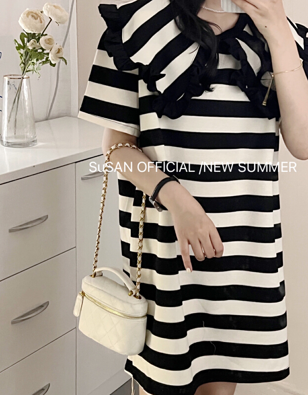 【 Susan 】 doll neck stripe comfortable dress ys1-1837\lsw