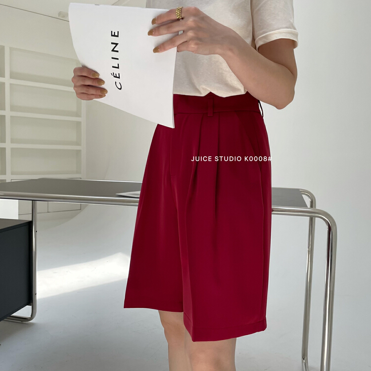 [juice] Satin a-hem 5-point trousers temperament wide waist k0008