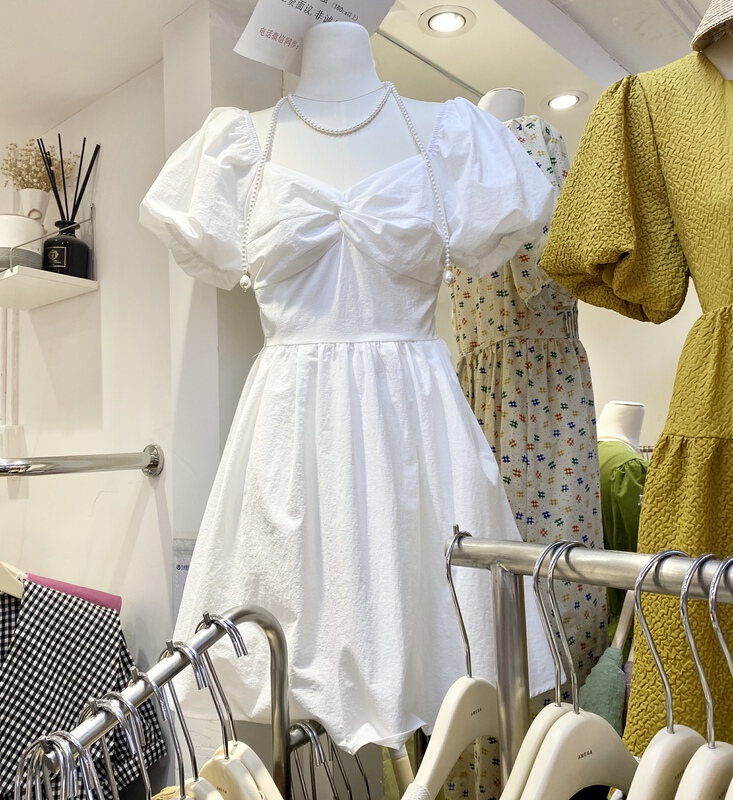 [amega] square neck age reducing bubble sleeve dress 6200\hbx