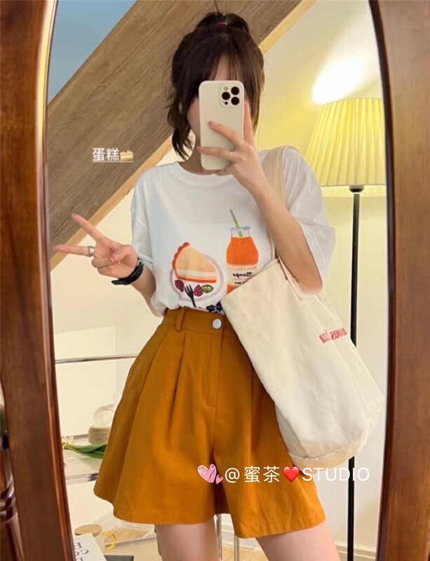 [rara] cake soda print round neck loose Casual Short Sleeve T-shirt 37026-5\lsl