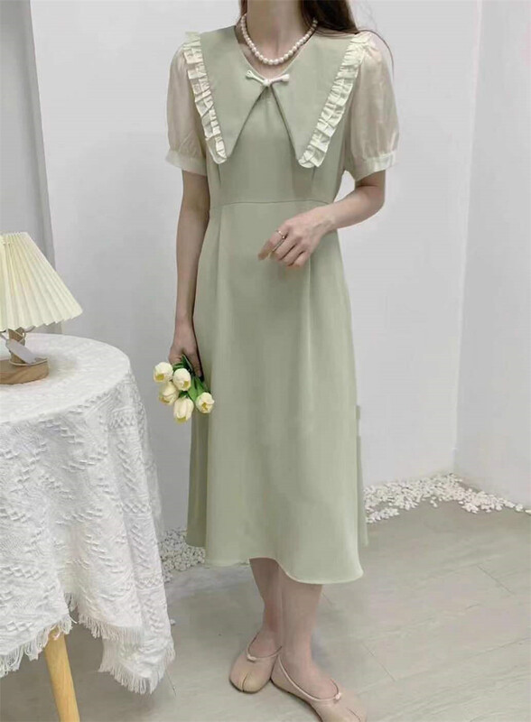 [Xiangli] sweet baby collar buckle dress 8829\pcz