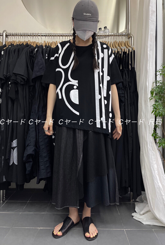 [size] irregular dot line printed short sleeve T-shirt 2820\lsw