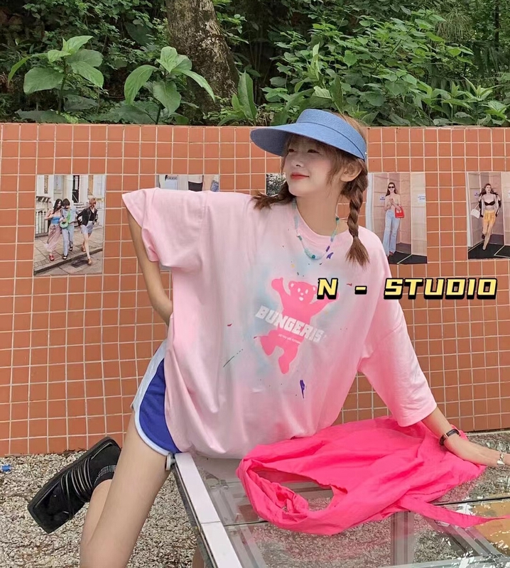 【N】 Bear print Pullover round neck short sleeve T-shirt 0973\wtt