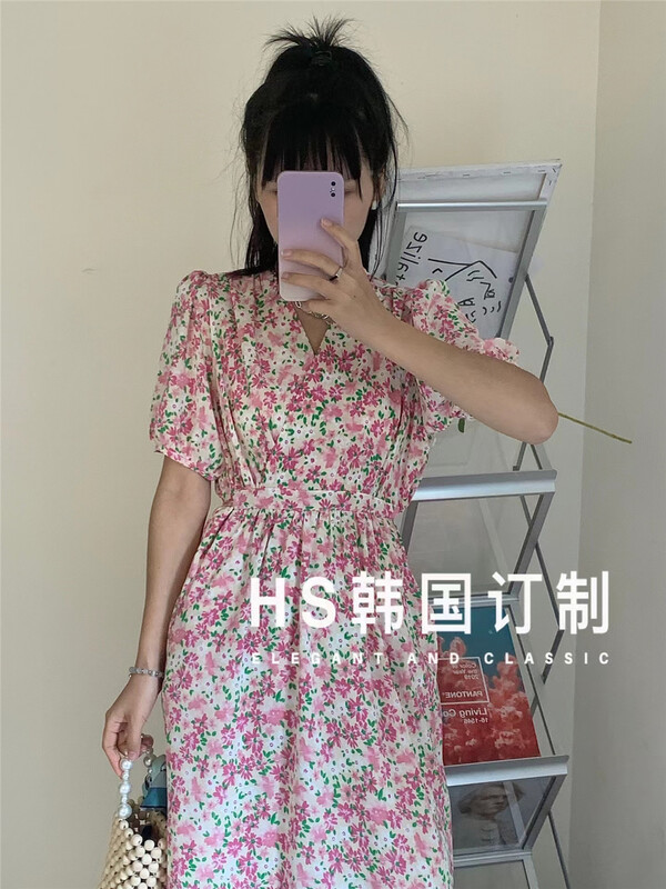 [HS customized in Korea] Han Shu floral V-neck dress 968\hjy