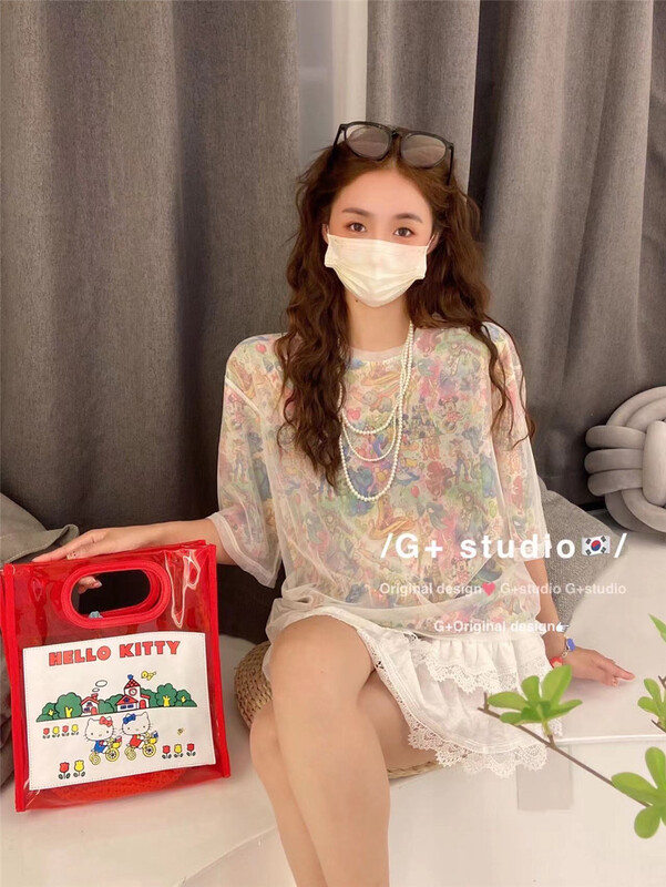 [g+] loose cartoon printed fake two short sleeve T-shirt 5773\wtt