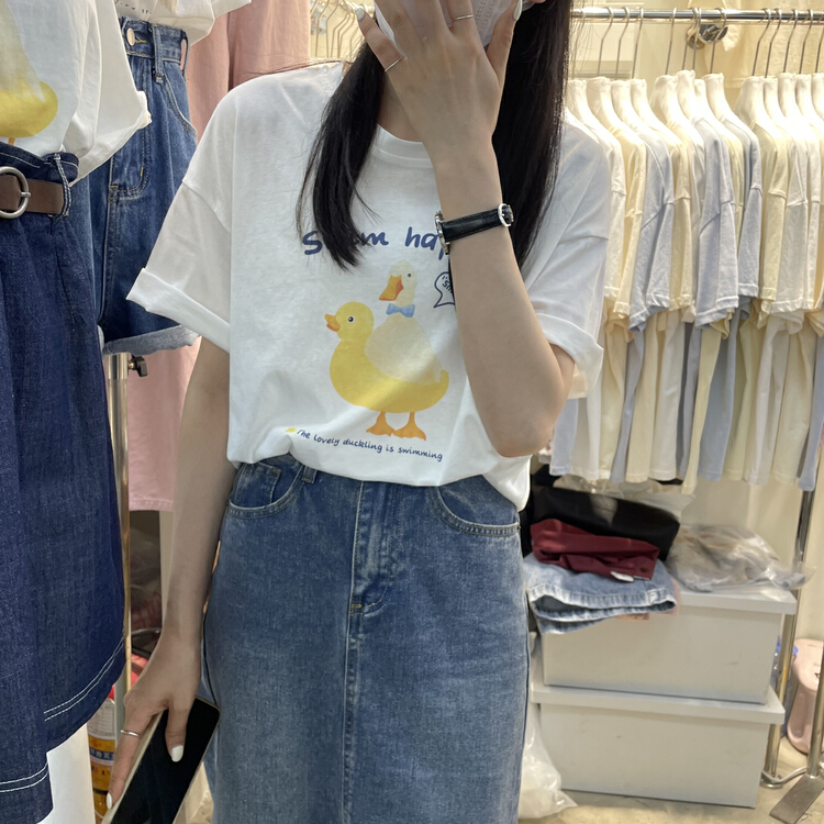 [Li Bai] little yellow duck print graffiti design Short Sleeve T-shirt 2835-6\ll