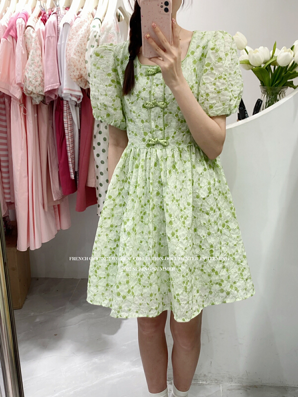 Live broadcast! [teem ing] design sense pan buckle salt shrink dress 22t357\hjy