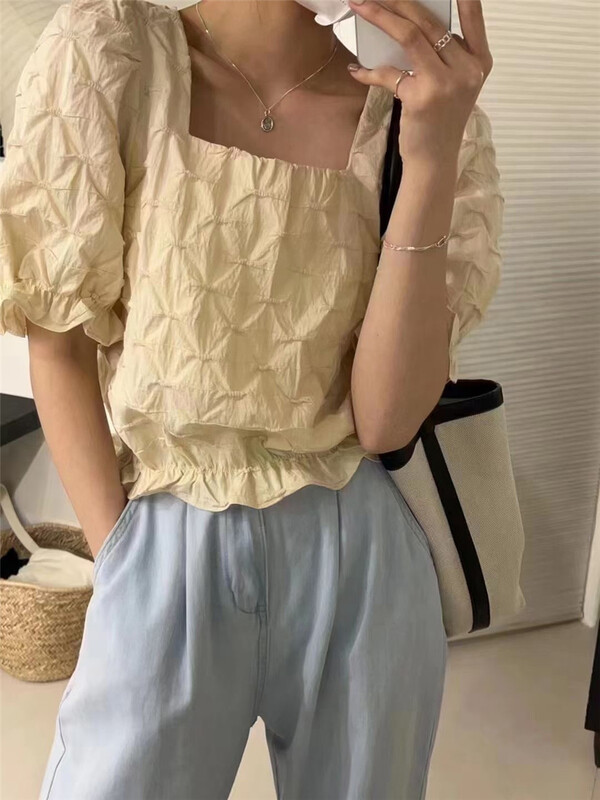 [m.zi studio] fresh and simple square neck versatile shirt 5887\hbx