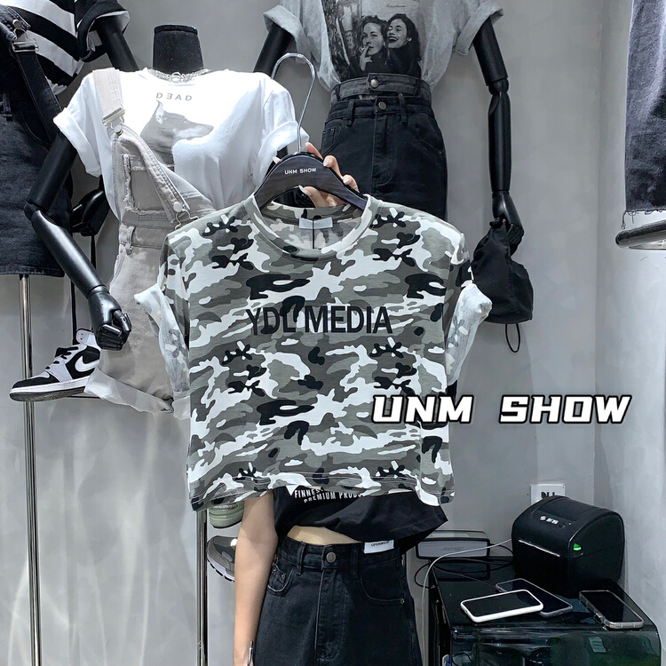 [unm-show] personalized camouflage letters short sleeve T-shirt 6271\wtt