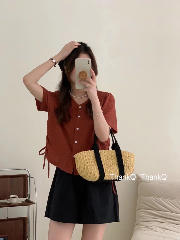 [thankq] V-neck single breasted simple knitted cardigan 6933\zjy