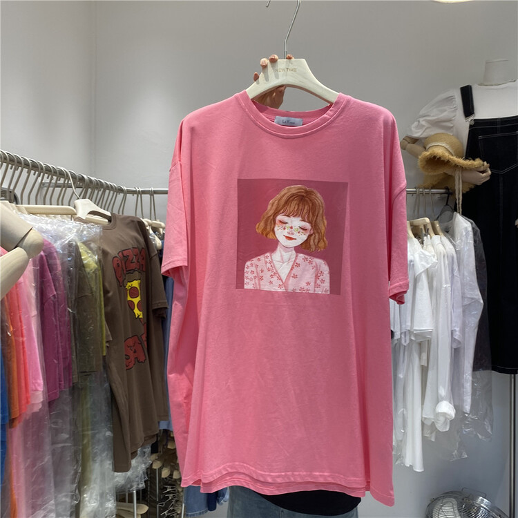 [new time /l&y home] casual simple girl print loose short sleeve T-shirt 1186\xyy
