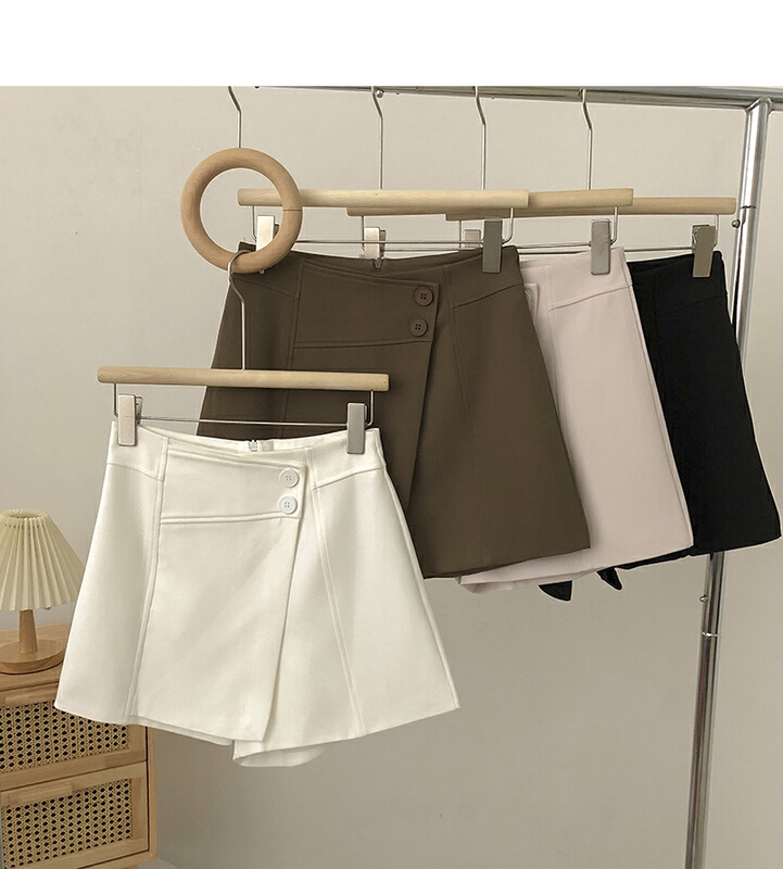 [Gangan] irregular two button high waist solid color wide leg casual shorts 2231\cl