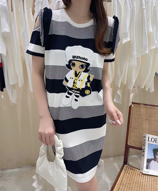 [S.J] cartoon girl taped stripe dress 6955\lsw