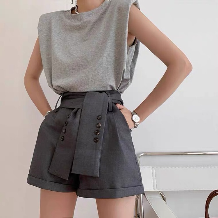 [thousands of fashion products] temperament can be closed waist high waist suit casual shorts (belt can not be removed) 279\hjy