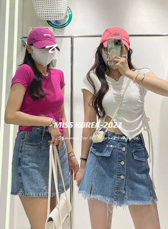 [Miss Korea] drawstring design hot girl short sleeve T-shirt 6855\hbx