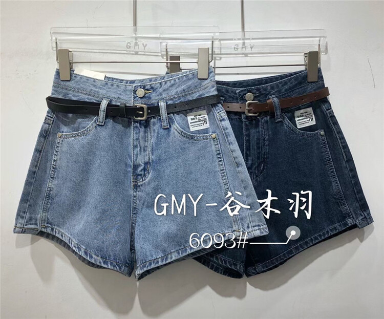 [Gu Muyu] Korean wide leg versatile denim shorts (without belt) 6093\zjy