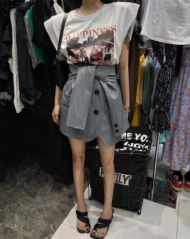[mix] large strap design irregular hem skirt ys1-0288\wtt