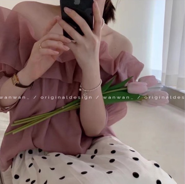 [wanwan] off shoulder solid color versatile shirt ys1-6610\hbx