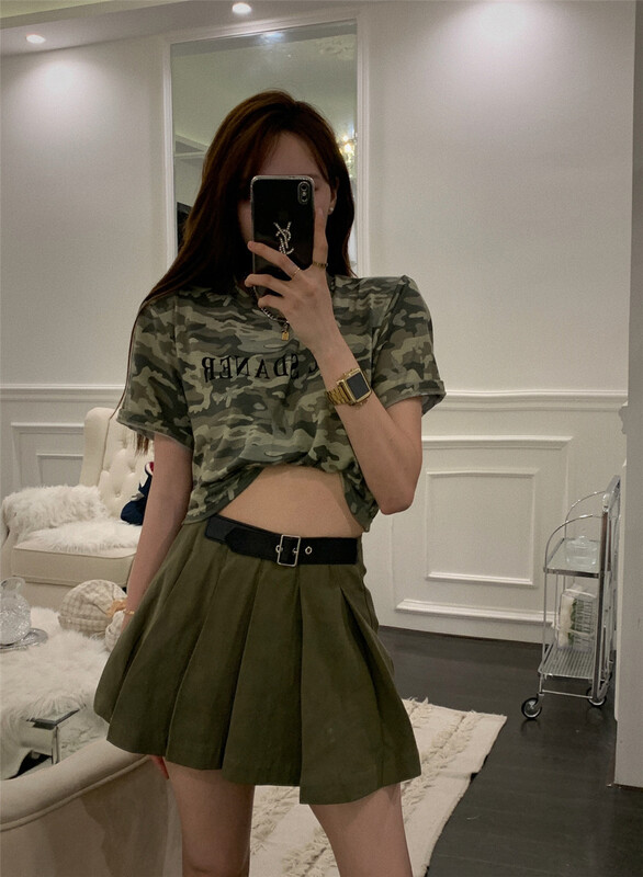 [h2-studio] trend camouflage letter printed short sleeve T-shirt a1025\hbx