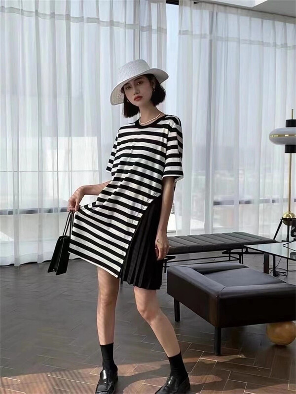 [we family] round neck striped lady dress 2164\l