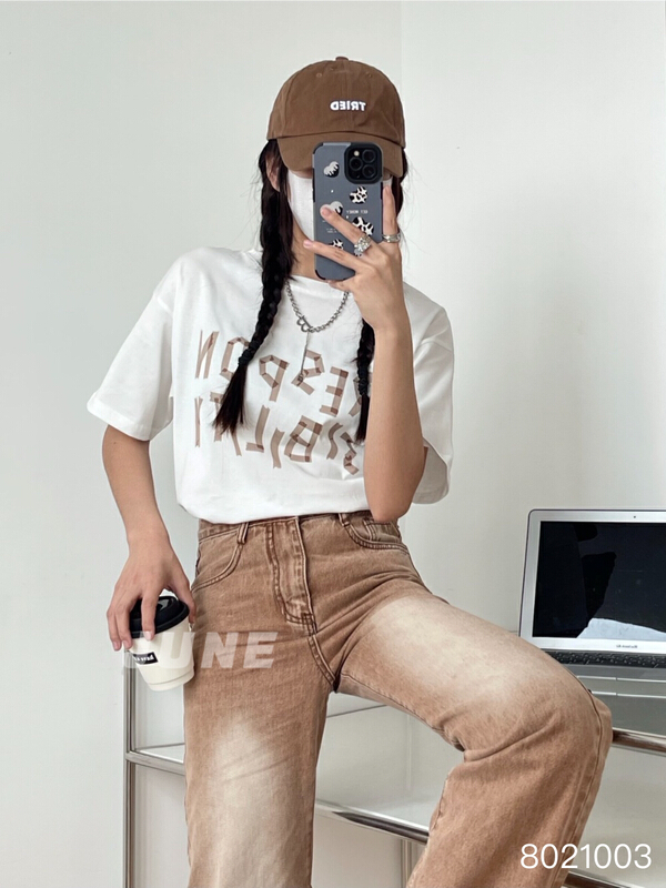 [June] letter adhesive tape printed short sleeve T-shirt 8021003\xyy
