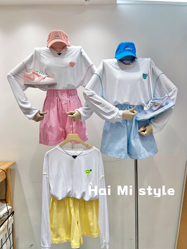 [Helmi] Korean casual loose smiling face embroidered sunscreen shirt 1902\wtt
