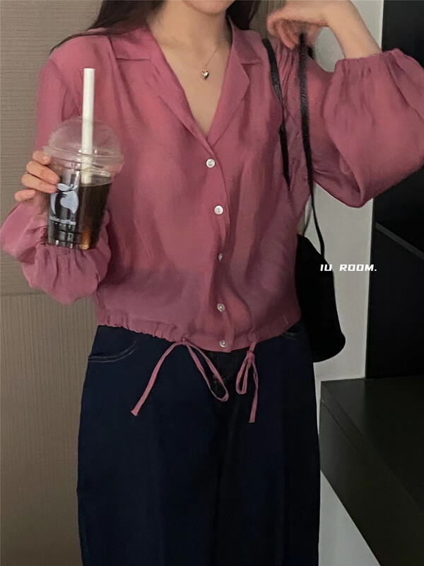[IU room] casual simple solid color button up shirt 6106\xyy