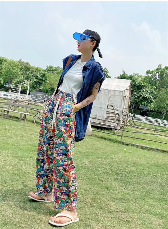 [yipinjia] drawstring cartoon graffiti printed casual pants 9057\wtt
