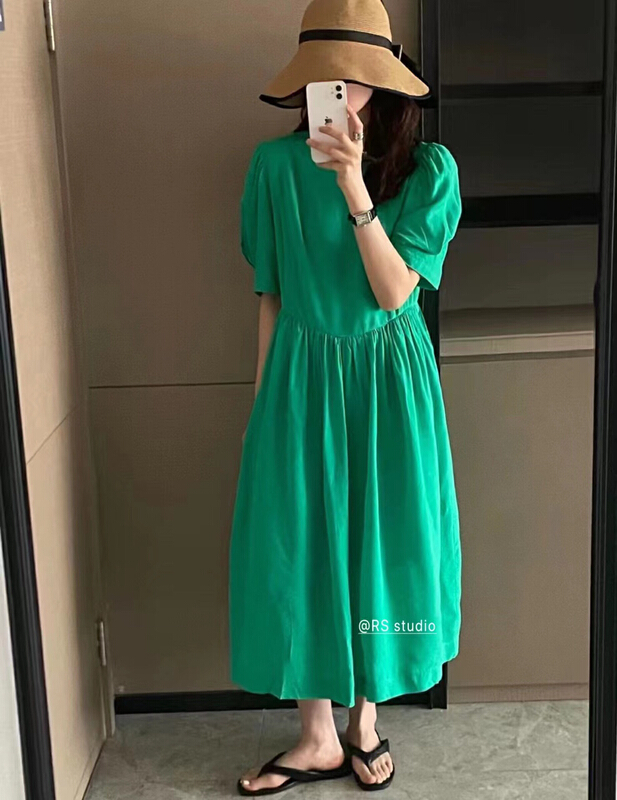 [RS] Solid Color Bubble Sleeve thin dress rs2025\xyy