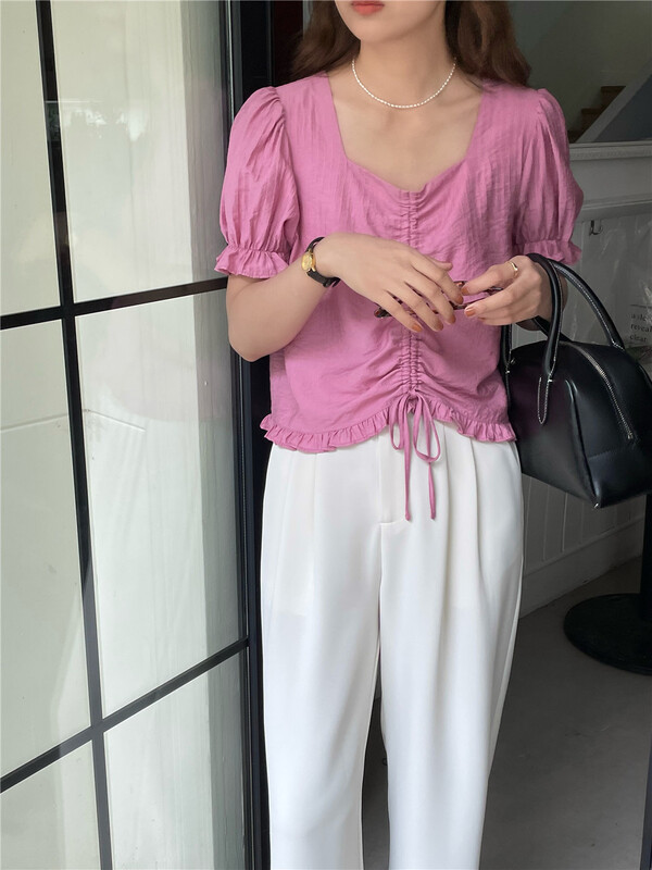 [feeding] Korean style bubble sleeve drawstring short shirt 7872-h5\cls