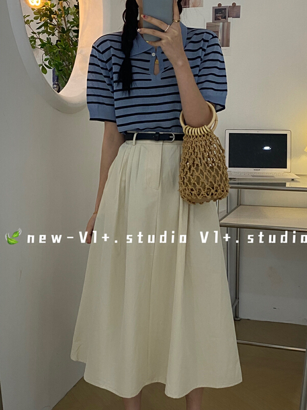[vi+] Korean simple high waist slim skirt (with belt) a2636\lsw