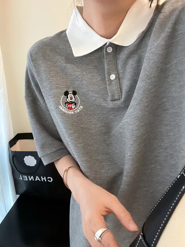 [wgwe] embroidered Mickey loose polo collar casual T-shirt dress 1868\pcz
