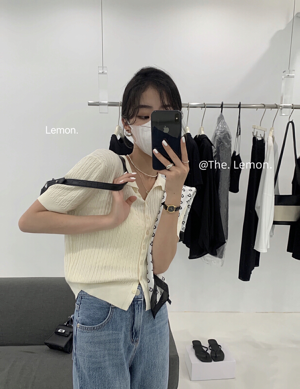 [lemon green tea] Korean version button short T-shirt l-013\hjy