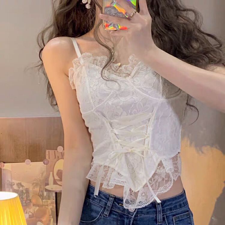 In early summer! [Danling] sexy slim pure lustful LACE VEST / sling 0936\pcz