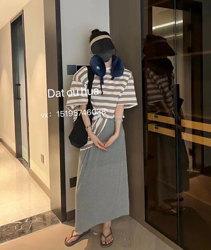 [East room] fashionable stripe shoulder pad short sleeve T-shirt 9363\wtt