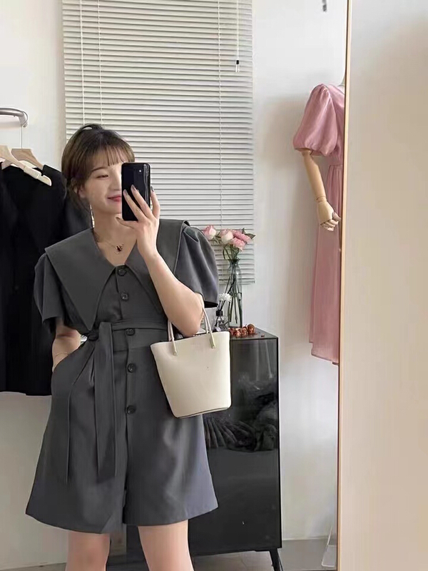 [chocolate] Korean fashion Lapel loose Jumpsuit (with belt) 28106\ll